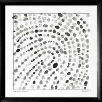 Art piece by Patricia Harper containing the signed finger print of around 200 Harpers, arranged to form a single large finger print.
