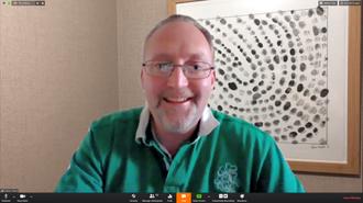 Alister Shaw hosting the online video conference call on Zoom.