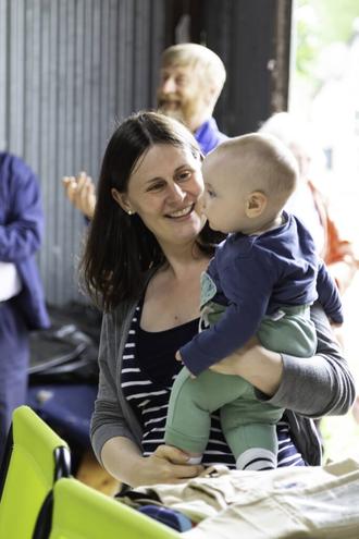 Jill Harper smiles at her son Hugh